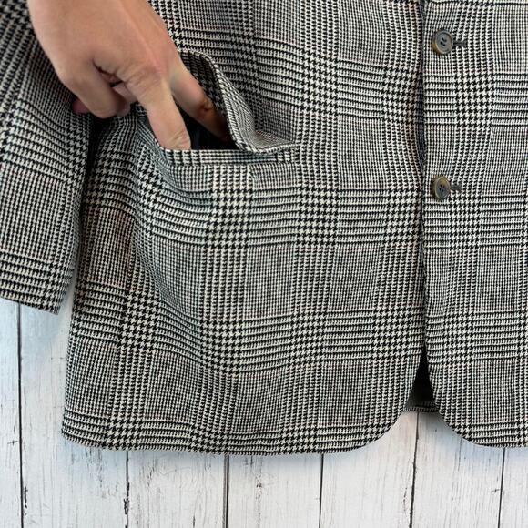 VTG 80's Brooks Brothers Black Wool Houndstooth Windowpane Blazer Size 46 Long - Picture 4 of 14
